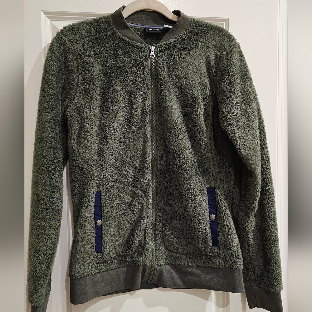 Marmot Sherpa Fleece Bomber Jacket Green Full Zip Women’s Medium Cozy - Picture 2 of 6